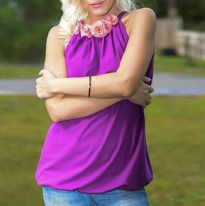 Purple halter with pink roses